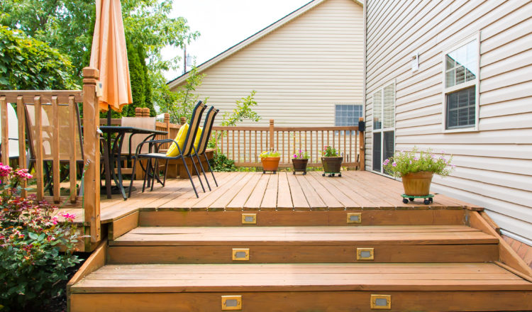 Patio and garden of family home at summer